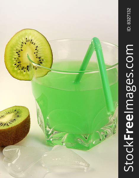 Kiwi juice with ice isolated on white