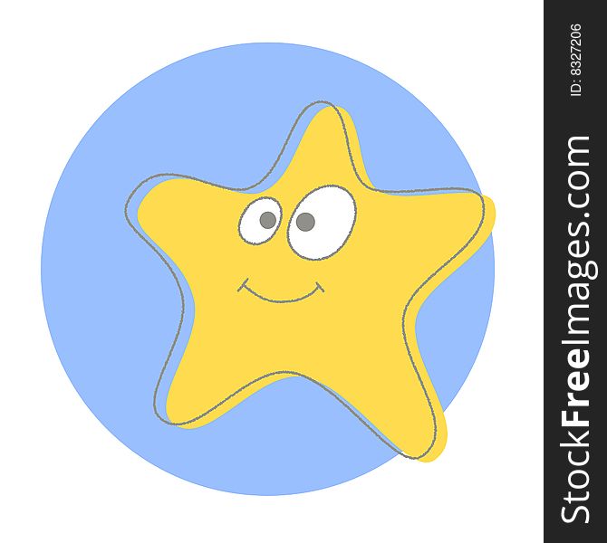 A yellow little star smiling on a blue background