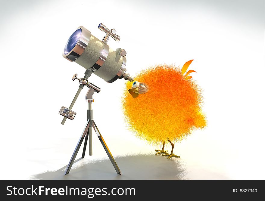 A chick looking into the telescope. A chick looking into the telescope