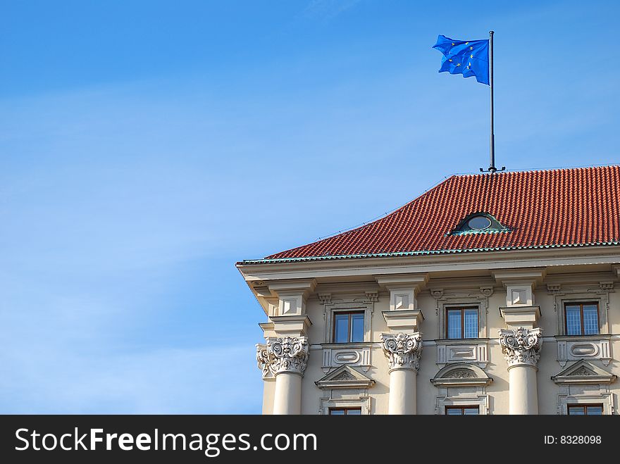 Baroque building with European Union flag on the roof