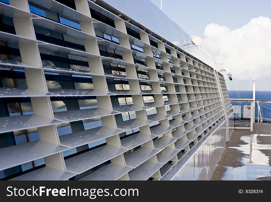 Wet air vents on the side of a cruise ship. Wet air vents on the side of a cruise ship