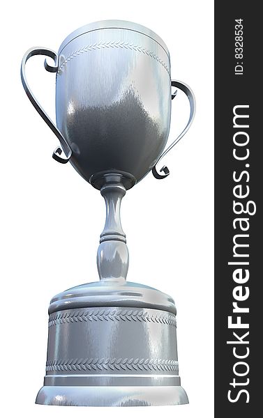 3d image of silver cup. White background.