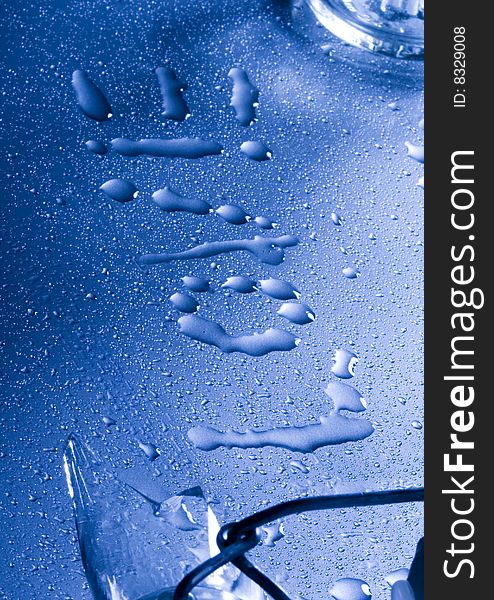 Mineral water drops on blue light background