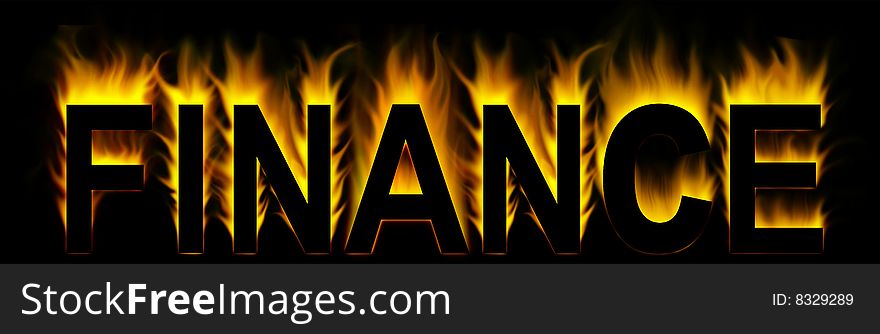 Finance word in fire background