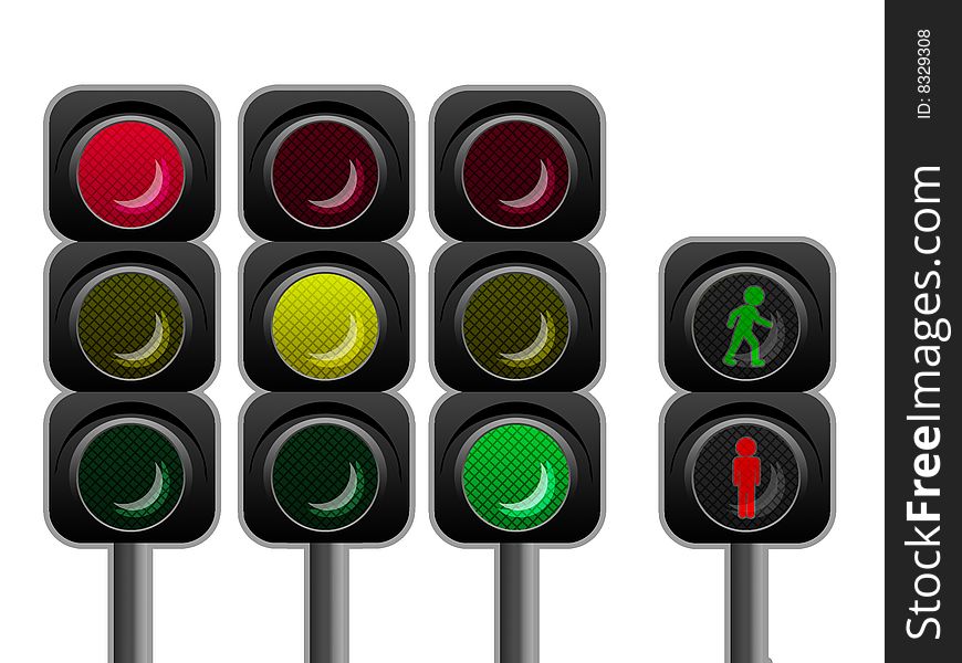 Illustration of traffic lights on white background.