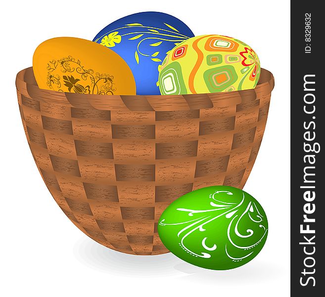 Basket with Easter eggs. Vector illustration