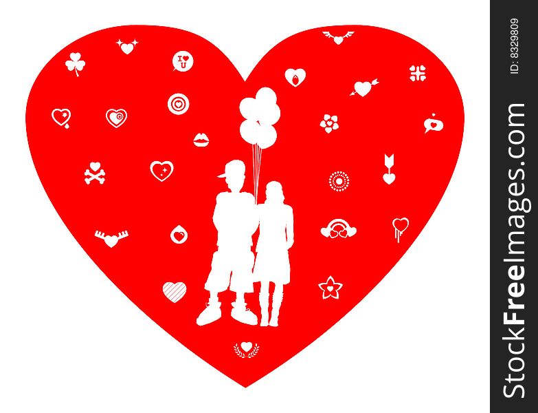 Heart with couple in white background. Heart with couple in white background
