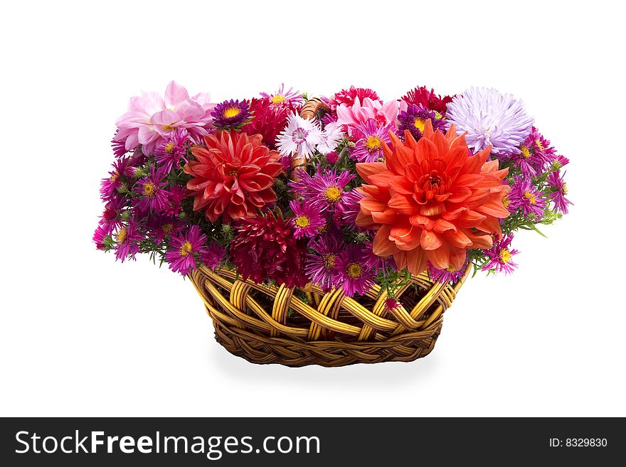 Picture of the basket of flowers on a white background. Picture of the basket of flowers on a white background
