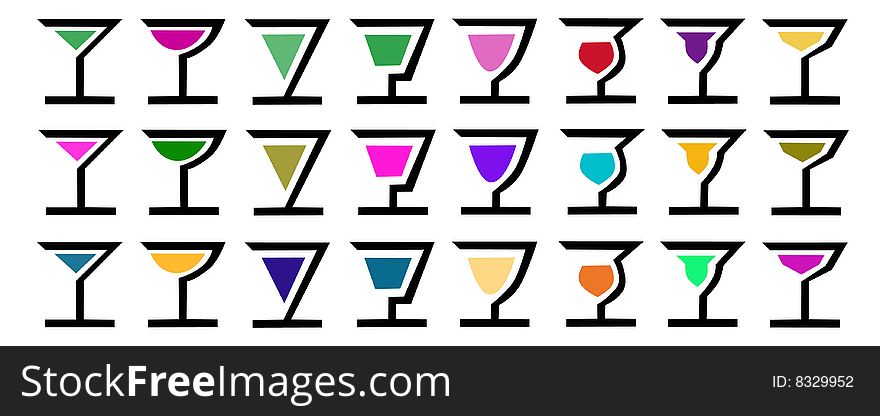Illustration of 3 set of 8 each, stylish cocktail design. Illustration of 3 set of 8 each, stylish cocktail design