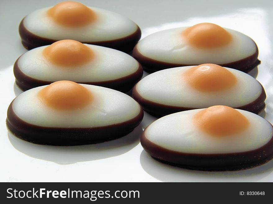 Fried Eggs out of Sugar and Chocolate. Fried Eggs out of Sugar and Chocolate