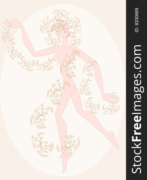 Spring. Girl with spring flowers. Vector illustration.