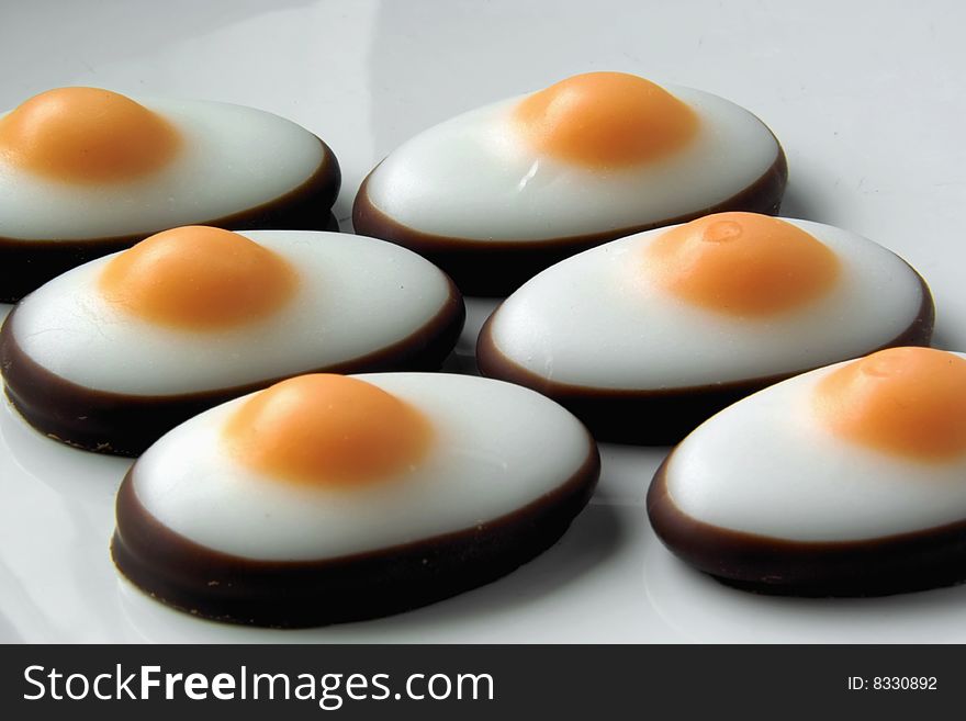 Fried Eggs out of Sugar and Chocolate. Fried Eggs out of Sugar and Chocolate