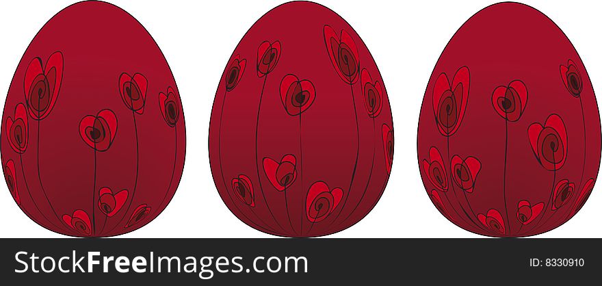 Easter Eggs with red and black flower design. Easter Eggs with red and black flower design