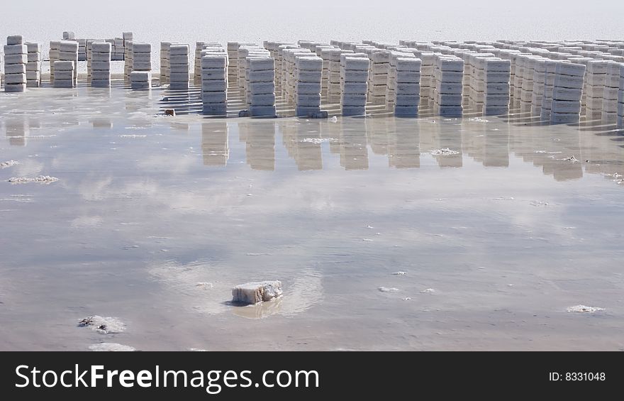 Bricks made of salt on salt desert in Bolivia. Bricks made of salt on salt desert in Bolivia