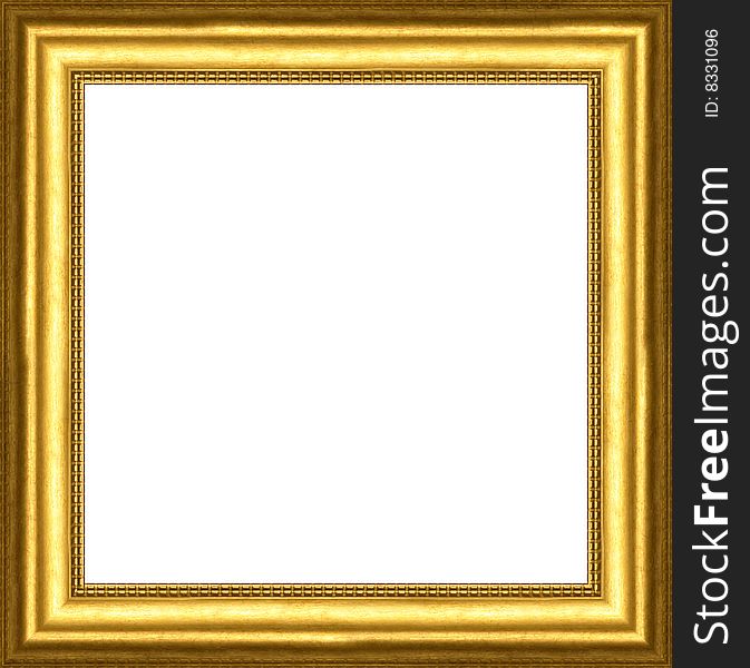 A picture gold frame on a white