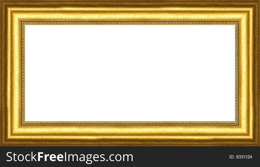 A picture gold frame on a white