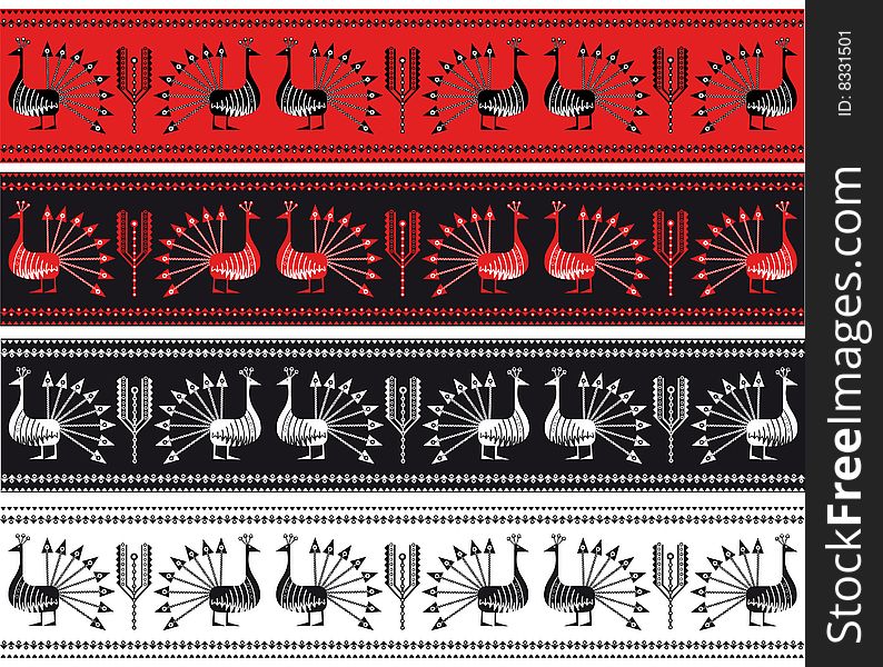 Border Designs. Red And Black Vector Illustration.