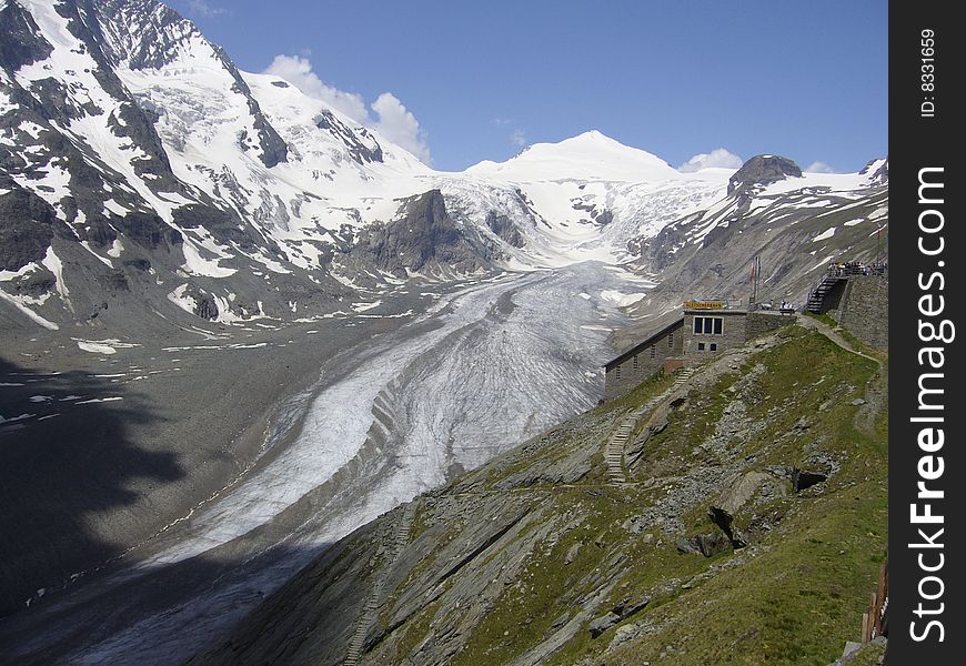 View of the austrian glacier called grossglockner in the summer. View of the austrian glacier called grossglockner in the summer