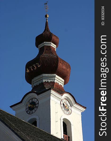 detail of old Church tower in Lofer Austria. detail of old Church tower in Lofer Austria