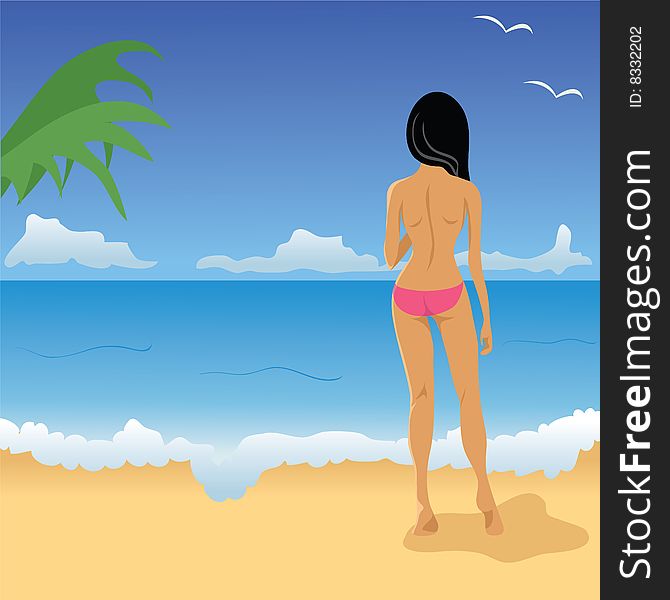 Girl in bikini standing on the beach. Girl in bikini standing on the beach