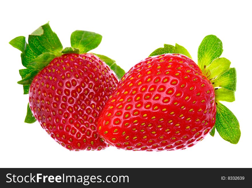 Two delicious strawberries isolated on white background
