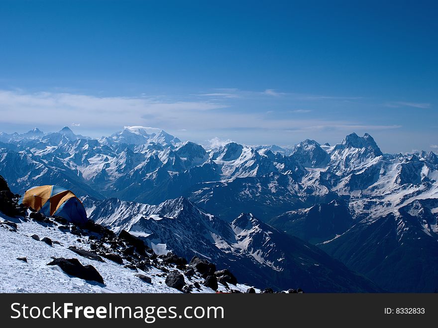 Tent on slopes of Elbrus. Tent on slopes of Elbrus