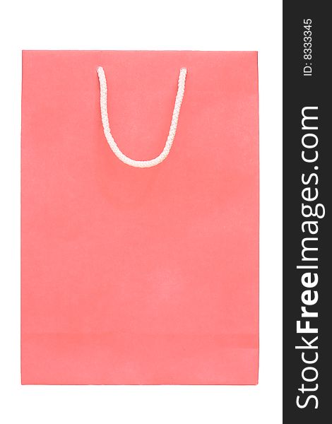 Bright pink shopping bag isolated on white.