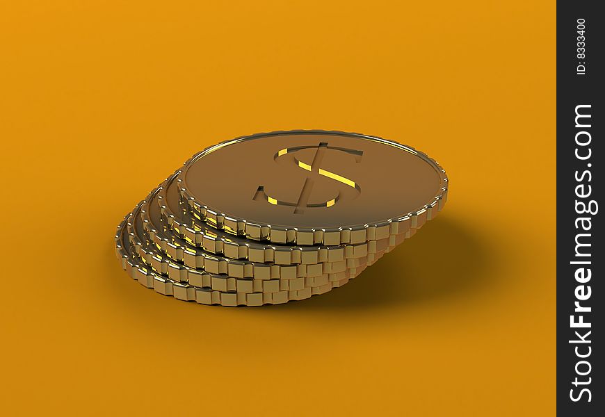 3d rendered gold coins on a fawn coloured background. . 3d rendered gold coins on a fawn coloured background.