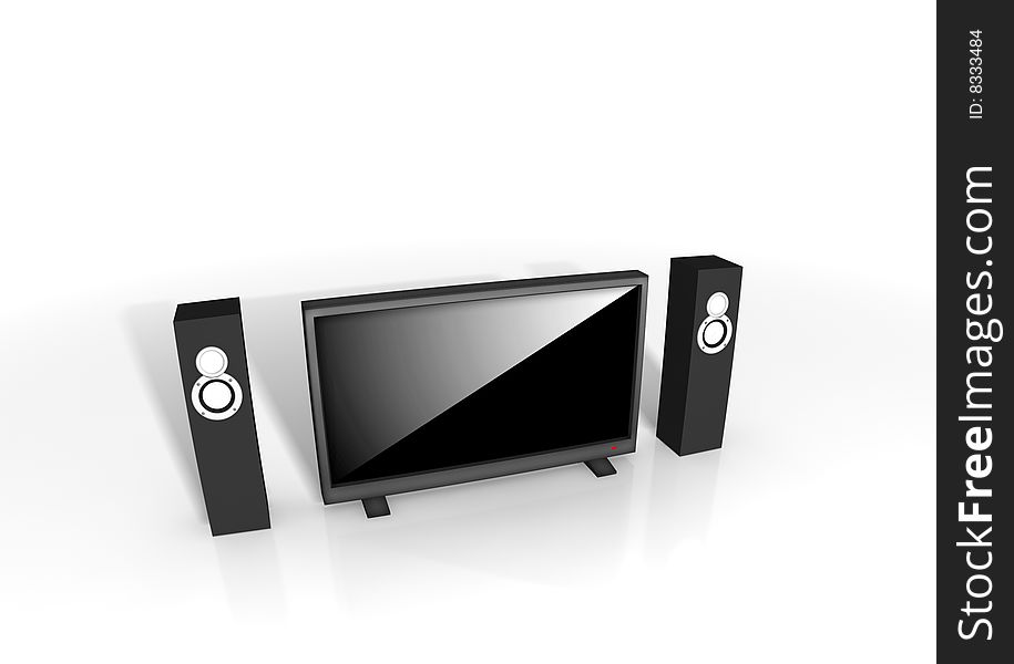 Home theater / high definition television with speakers - isolated 3d render