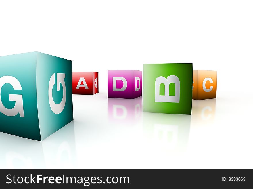 Alphabetical toys in cube shape - isolated