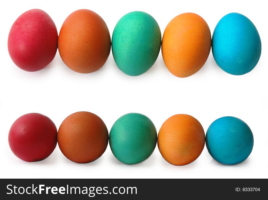 Colored easter eggs on a white background. Colored easter eggs on a white background