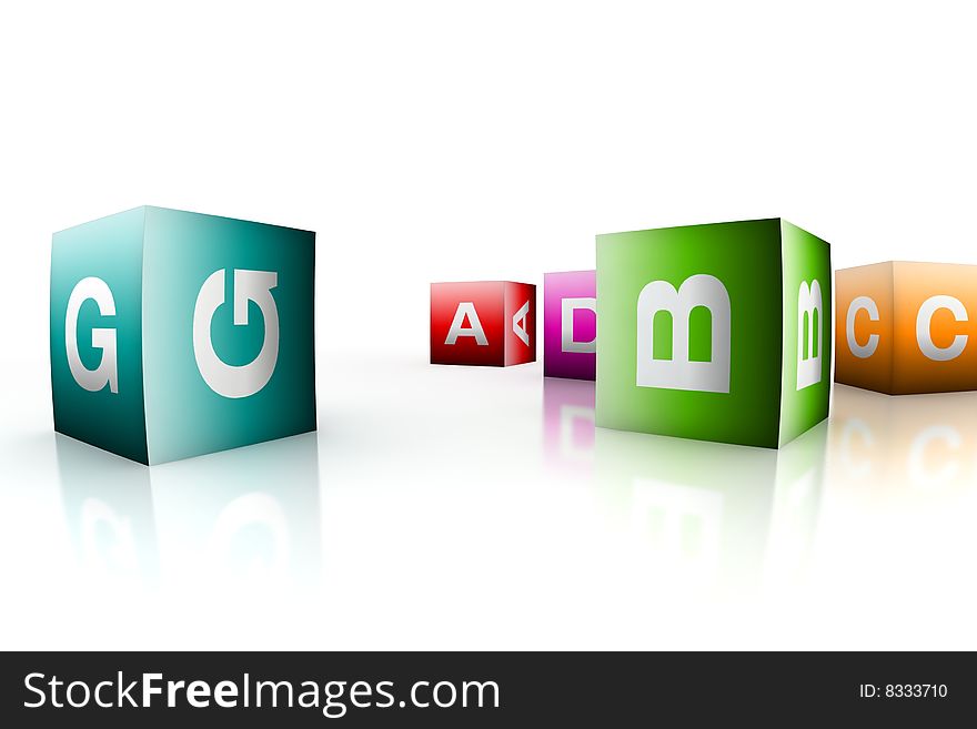 Alphabetical toys in cube shape - isolated