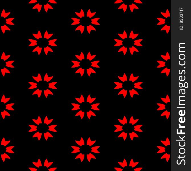 Seamless texture of bright red flower shapes on black. Seamless texture of bright red flower shapes on black