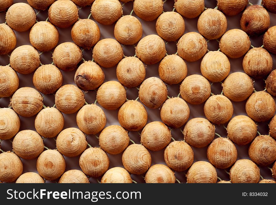 Balls made of a juniper. Photo close up.