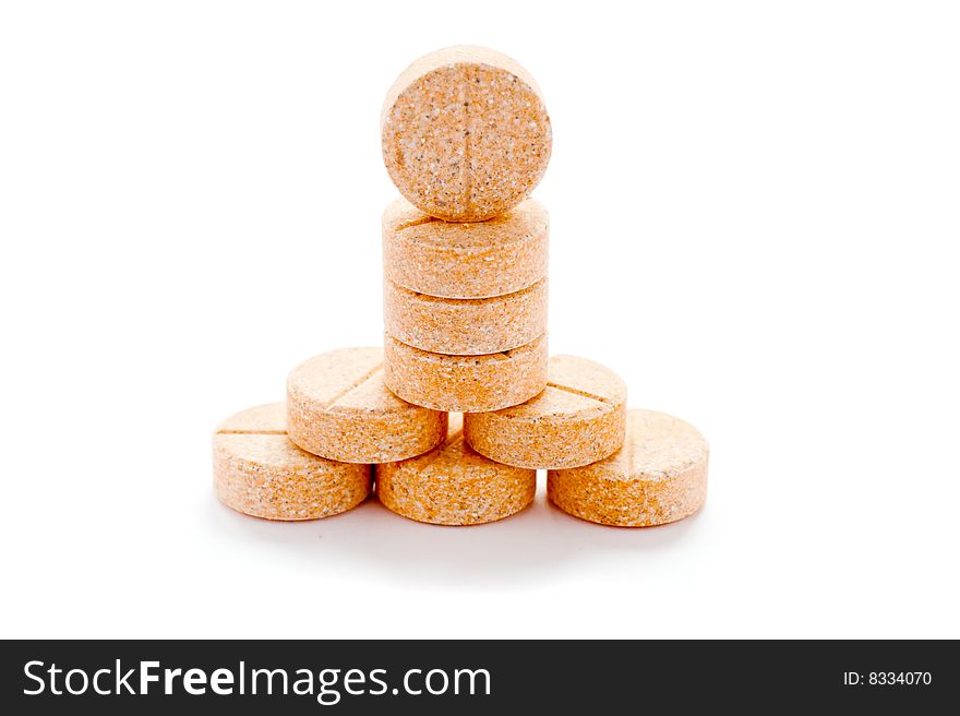 Tablets a close up. A photo on a white background.