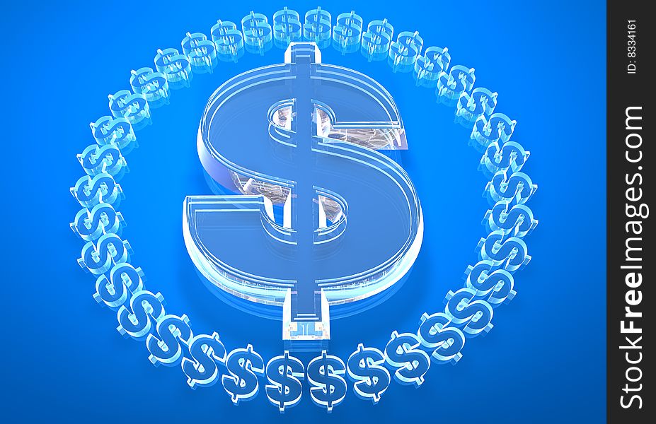 Large dolar symbol mage from a glass like material created in Cinema4d. Large dolar symbol mage from a glass like material created in Cinema4d