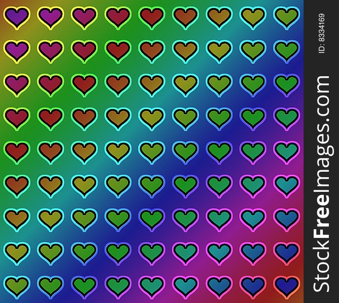 Texture of many hearts on a gradient background. Texture of many hearts on a gradient background
