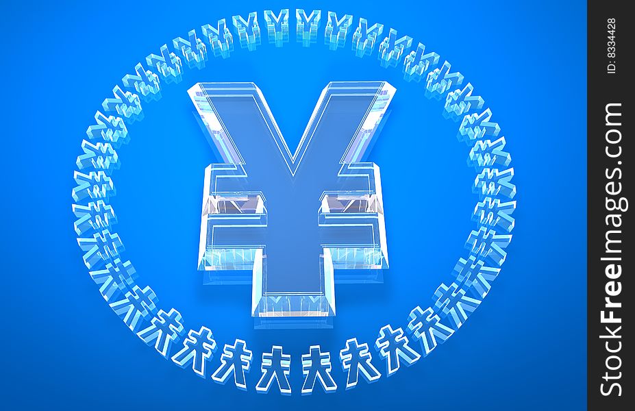 Large yen symbol made from a glass like material created in Cinema4d. Large yen symbol made from a glass like material created in Cinema4d