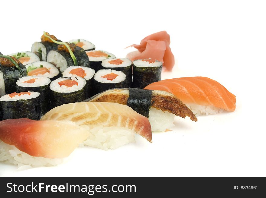 Sushi assortment isolated on the white background. Sushi assortment isolated on the white background