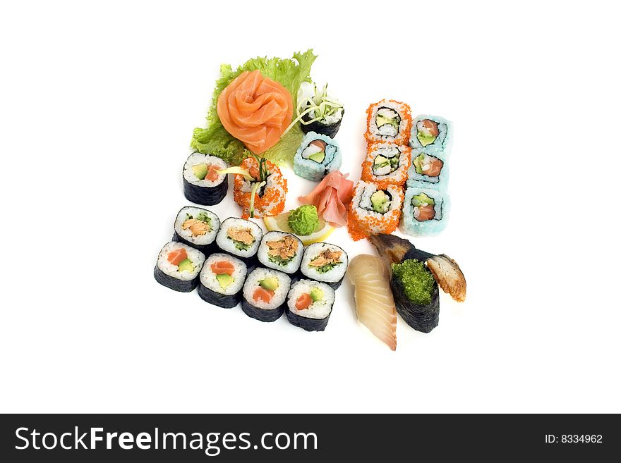 Sushi assortment isolated on the white background. Sushi assortment isolated on the white background