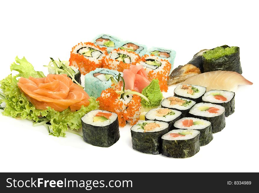 Sushi assortment isolated on the white background. Sushi assortment isolated on the white background
