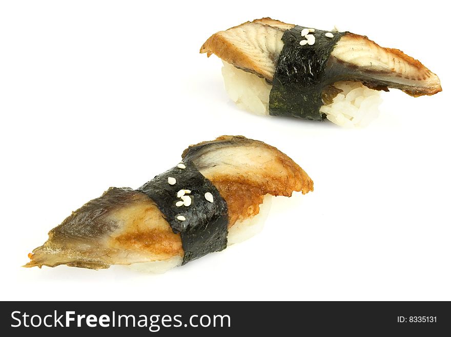Sushi with conger eel isolated on the white background