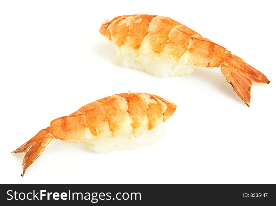 Sushi with prawn isolated on white