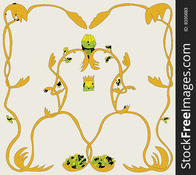 A symmetrical floral design in golden yellow. Fully scalable vector illustration.