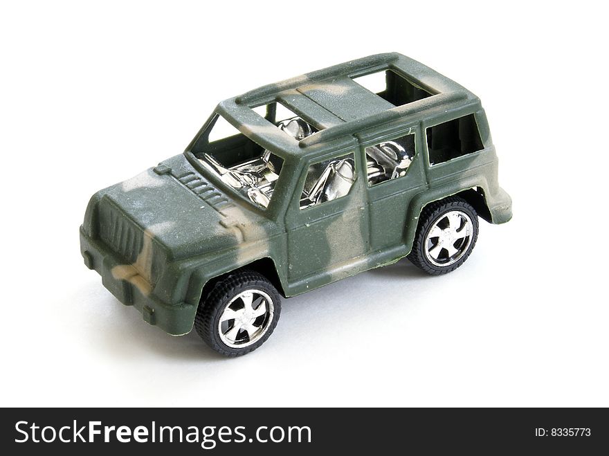 A single toy military vehicle on white background.