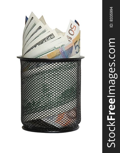 Set of different banknotes in a bin. Set of different banknotes in a bin