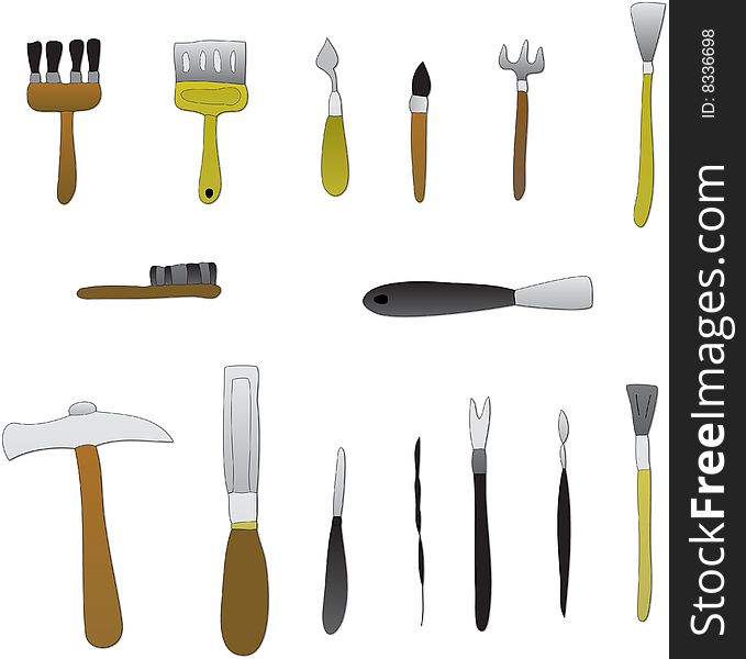 A selection of artist brushes and tools. A selection of artist brushes and tools.