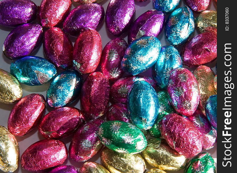 Chocolate Easter eggs in colorful wrappers