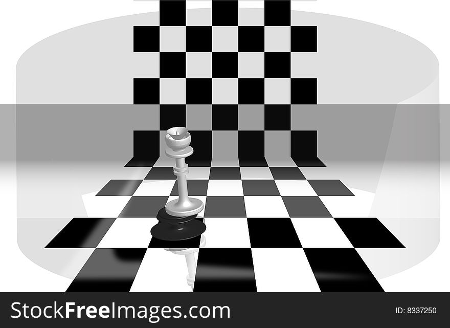 White Chess queen manage with black pawn. 3D illustration