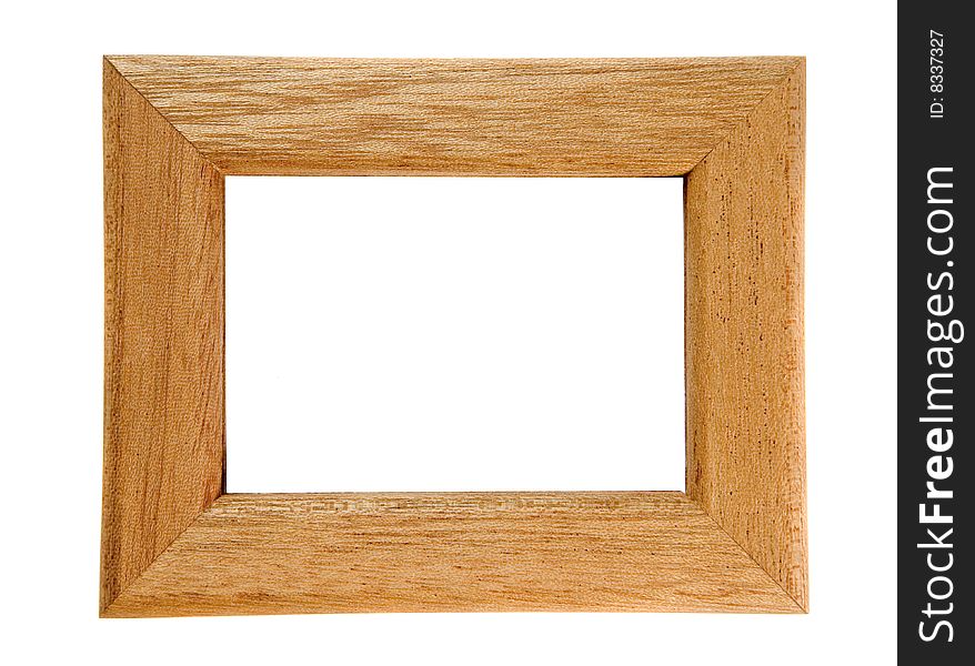 Lirttle wooden frame on white ground
